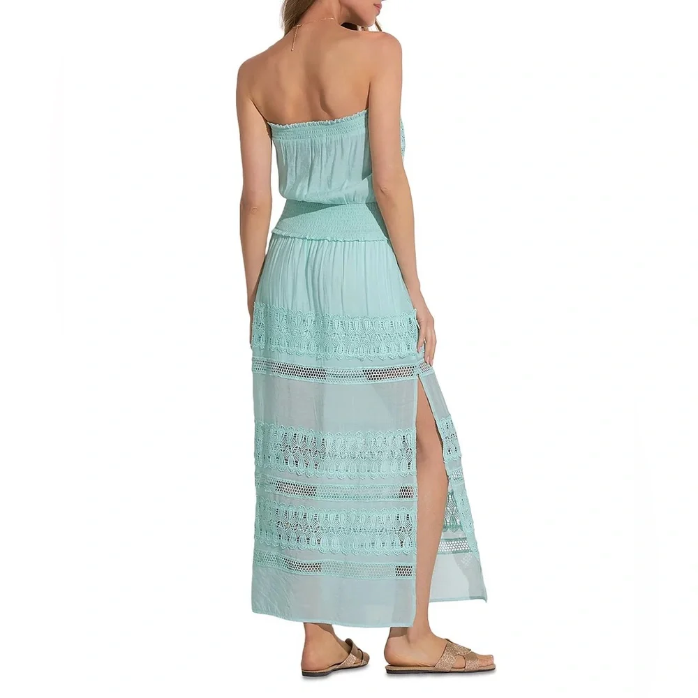 NEW! Elan Maxi Strapless Crochet Dress In Aqua - Picture 4 of 4